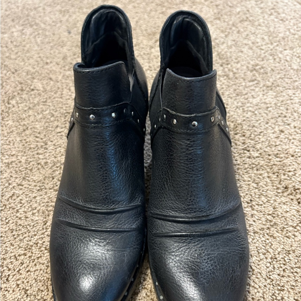 Earth Black Leather Studded Ankle Booties